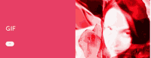 a gif of a woman holding a rose with a pink background