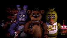 a group of five nights at freddy 's characters are standing together