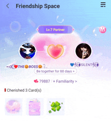 a screenshot of a friendship space with lv 7 partners