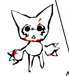 it is a drawing of a cat with blood on its face .