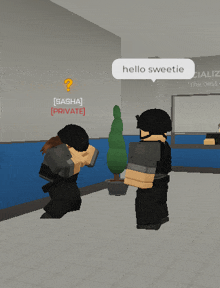 a screenshot of a video game with a speech bubble saying hello sweetie