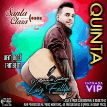 a man holding a guitar on a poster that says santa clara