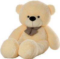 a white teddy bear with a bow tie on its neck