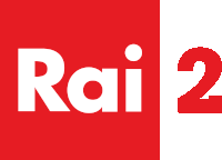 a red and white rai 2 logo with white letters