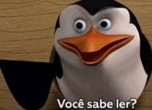 a cartoon penguin with the words você sabe ler on it