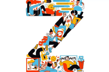 a colorful illustration of the letter z with people holding phones