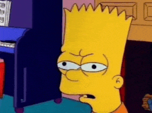 bart simpson from the simpsons is making a funny face while sitting in front of a piano .