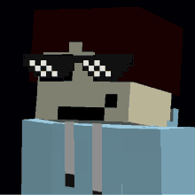 a minecraft character wearing a hoodie and sunglasses with a black background