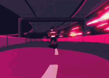 a person is riding a motorcycle on a purple road