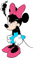 a cartoon of minnie mouse with smoke coming out of her eyes