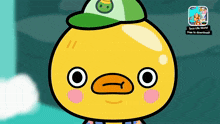 a cartoon duck wearing a green hat and a sticker that says ' toca life world free to download '