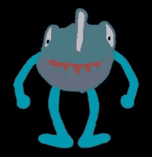 a drawing of a frog with arms and legs on a black background