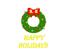 a christmas wreath with the words happy holidays in yellow