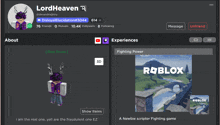 a screenshot of lordheaven 's roblox page