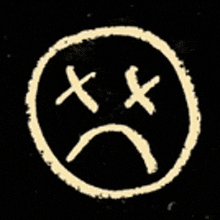 a dead smiley face in a circle on a black background