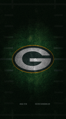 a green bay packers logo is displayed on a dark background