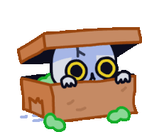 a cartoon drawing of an owl peeking out of a box