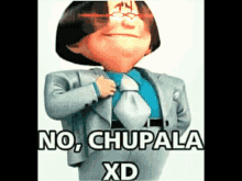 a cartoon character in a suit and tie is holding his hand to his chest and says `` no chupala xd '' .