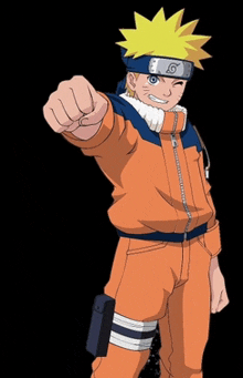 a cartoon character named naruto is pointing his fist at the camera