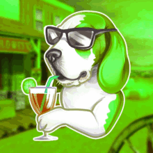 a cartoon of a dog wearing sunglasses and holding a drink