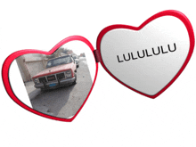 a pair of heart shaped mirrors with the words lulululu on them