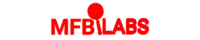 a red and white logo for mfblabs with a red circle in the middle