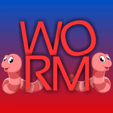 two cartoon worms are on a blue and red background that says wo rm