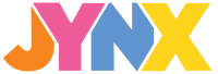 a colorful logo for jynx with a yellow x in the middle