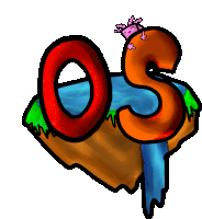 a cartoon drawing of the letter os with a waterfall behind it