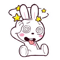 a cartoon drawing of a rabbit with stars on its head