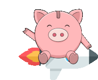 a pink piggy bank is sitting on a rocket