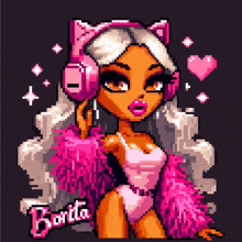 a pixel art drawing of a girl with headphones and the word bonita on the bottom