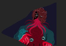 a drawing of a person with a red octopus on their back