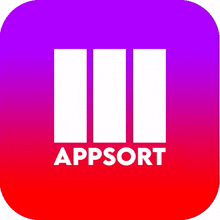 a purple and red appsort icon with three white lines