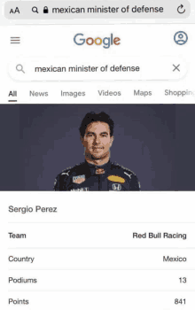 a screenshot of a google search for mexican minister of defense .