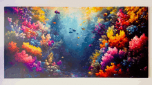 a painting of a coral reef with fish and corals