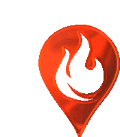 a red icon with a white flame inside of it