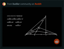 a screenshot of a math problem with the words from liseliler community on reddit at the top