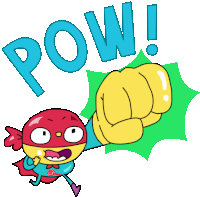 a cartoon of a superhero with a fist and the word pow above him