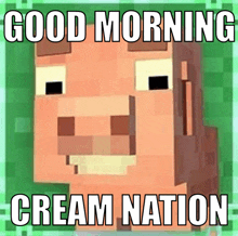 a picture of a minecraft character with the caption good morning cream nation