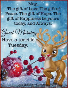 a picture of a reindeer with a quote that says may the gift of love