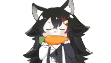 a drawing of a girl with a cat ear holding a carrot