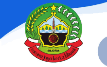 a logo for the city of blora with a red ribbon around it