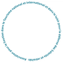 a blue circle with the words " tourisme national et international et dans le loisir pour la defense des salaries et retraites " on it