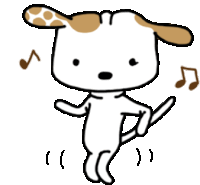 a cartoon drawing of a dog with music notes behind it