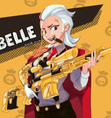 a cartoon drawing of belle holding a gun and smoking a cigar