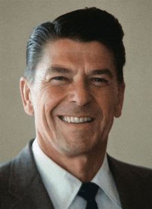 a man wearing a suit and tie is smiling for the camera