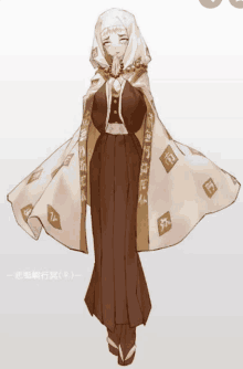 a drawing of a woman wearing a cape with chinese writing on it