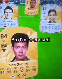 a soccer card with son gi-hun 's face on it