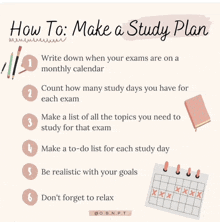 a poster explaining how to make a study plan with a calendar